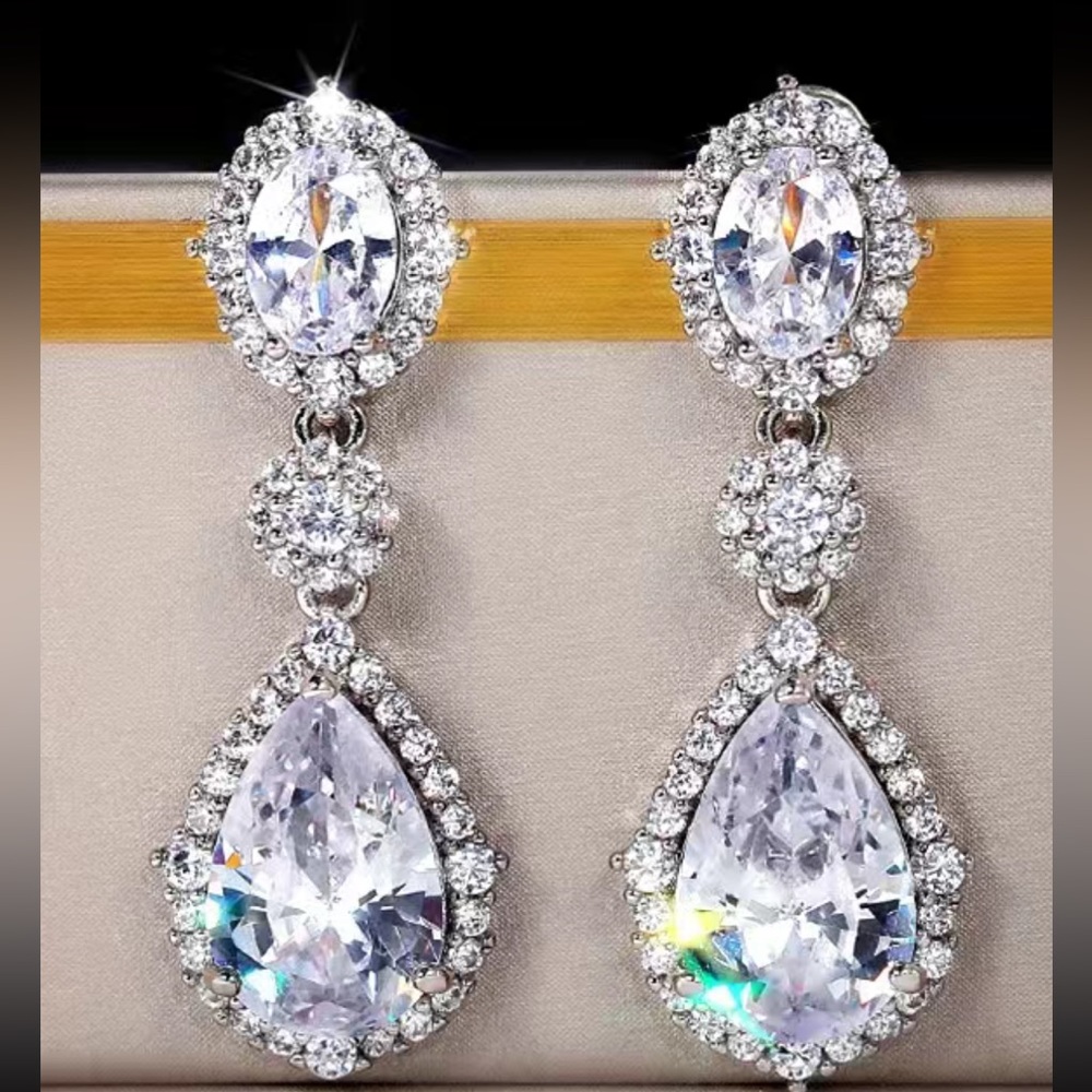 Sterling Silver & Zirconia Dangle Bridal Earrings